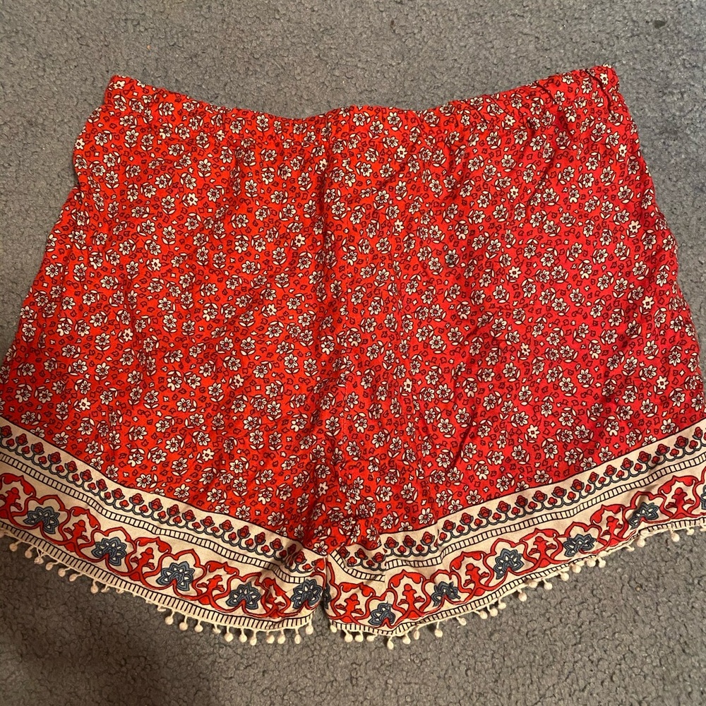 Red Patterned Flowy Shorts - Picture 2 of 2